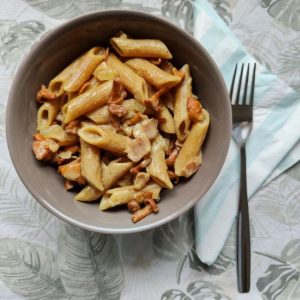 Maistuva kanttarelli-pekoni pasta